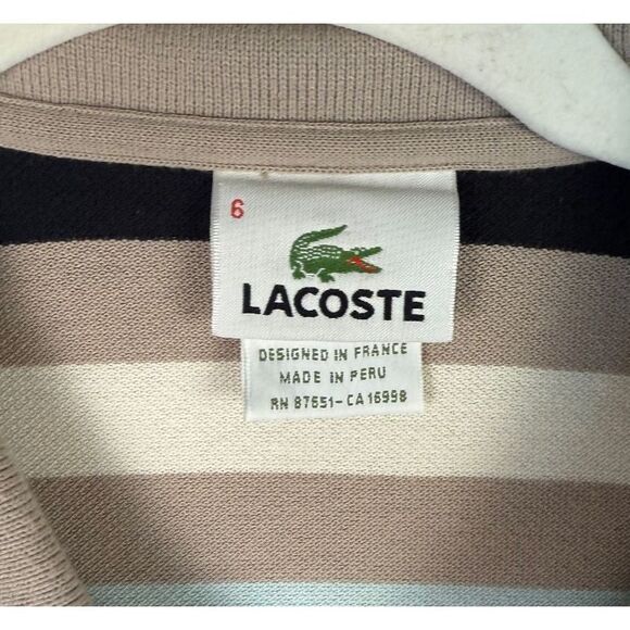 Lacoste Polo Shirt Mens Extra Large Striped Grey Black Cream Classic Fit Preppy - Picture 3 of 7